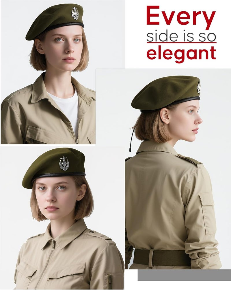 CKYPTFK Beret Hats for Women & Beret Hat Men - US Army Style 100% Wool Military Beret, Vintage British Officer Look. - Image 4